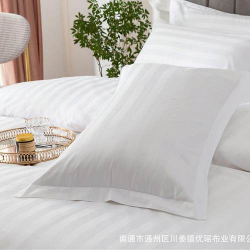 简约风酒店布草宾馆床上纯棉四件套用品缎条高纱织加厚条纹 - 图3