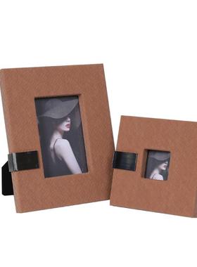 简约现代高端编织皮质相框摆台卧室床头柜书房桌面家居装饰品摆件