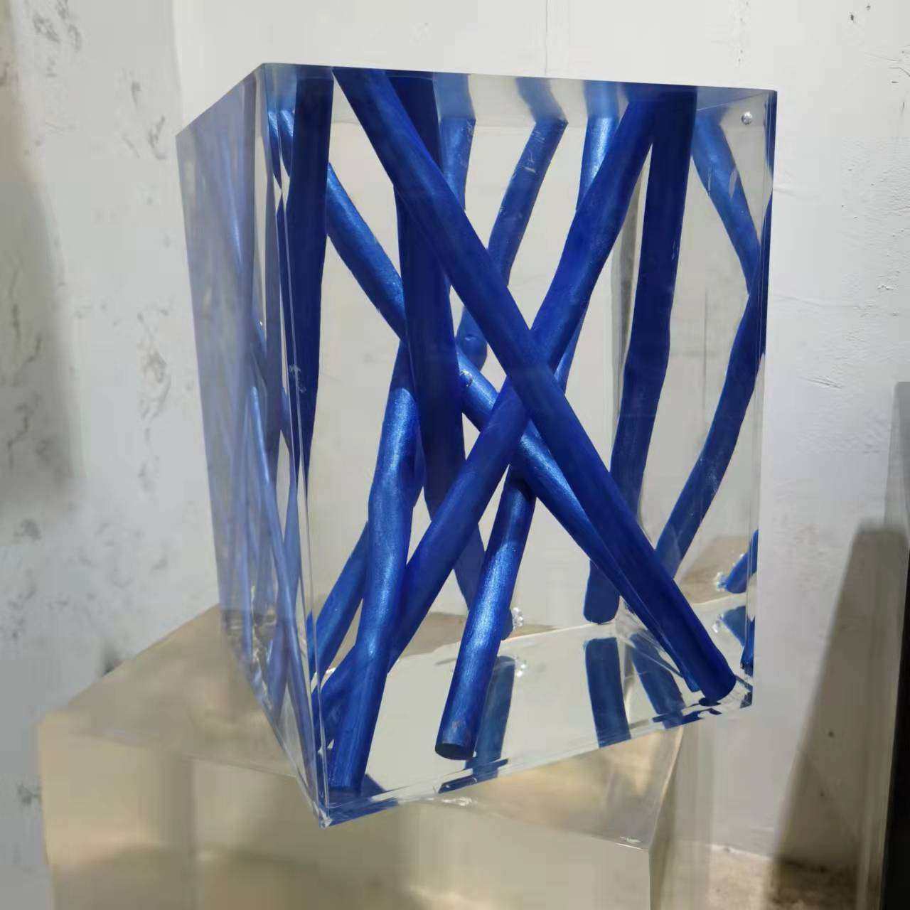 现代简约创意实木方形透明树脂别墅酒店样板房坐凳墩子摆件,淘宝优惠券,粉丝福利购,淘宝优惠卷