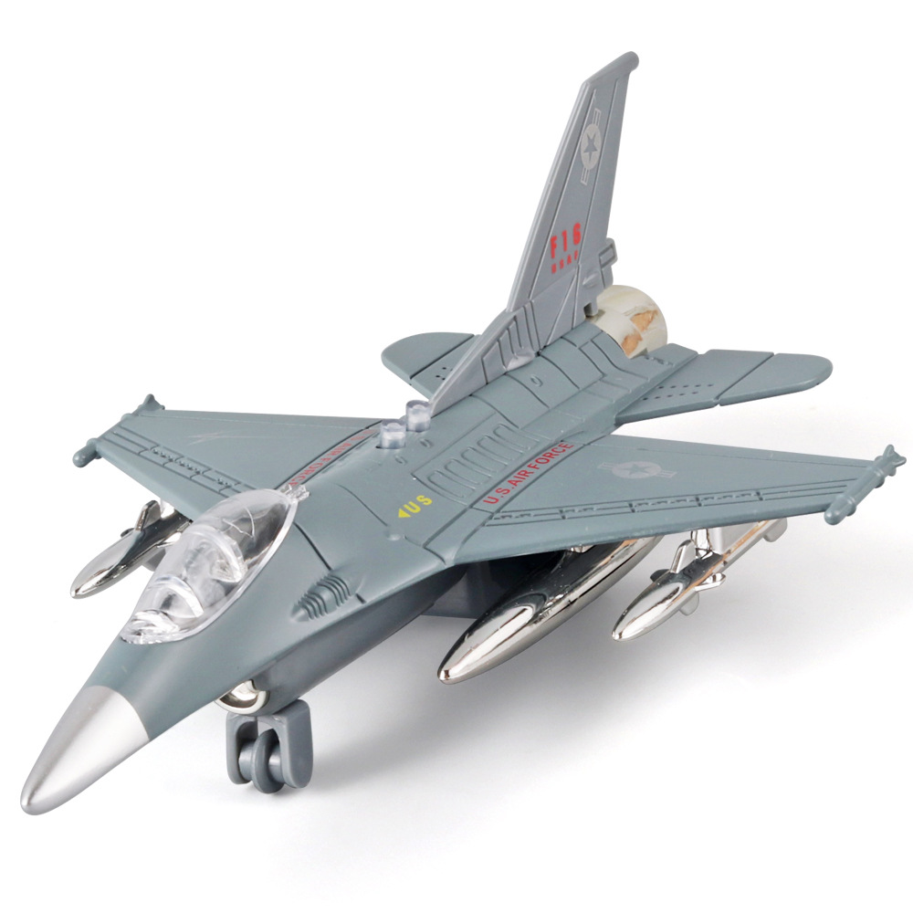儿童玩具飞机F16合金战机模型回力灯光仿真声效歼击机攻击机-图3