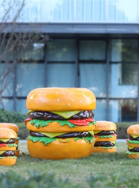 速发玻璃钢汉炸模型雕塑面包堡鸡烘焙创店意发光招牌门头装饰