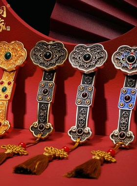 速发大铜吉祥如意手把件鎏金铜黄银工艺品把岁摆件生日抓周玩礼物