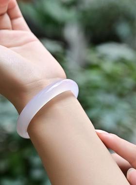 手镯白玛瑙天然细条白玉玉髓镯子冰种圆少女新疆原色白色女髓