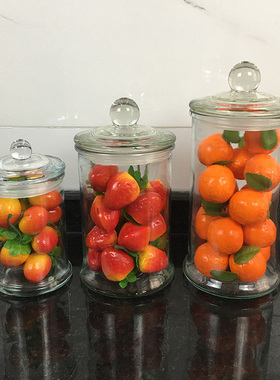 样板房厨房摆件收纳罐储物罐玻璃罐样H板间仿真水果意面软装饰搭