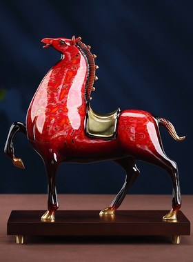 黄铜大漆马摆件j《马到成功》家居客厅办公室桌面装饰品送礼佳品