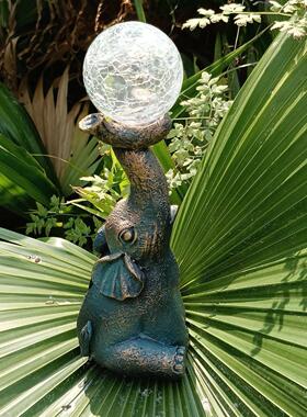 新款创意大象顶玻璃球雕像太阳能灯摆件树脂工艺户外庭院装饰