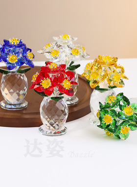 新款兰花勿忘我玻璃花朵家居装饰品摆件简约桌面装饰摆件送生日礼