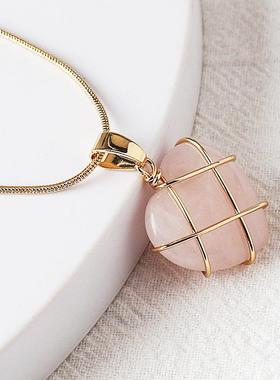 卡通芭比爱心项链 公主粉色心形锁骨链 粉月光石心形服装搭配项饰