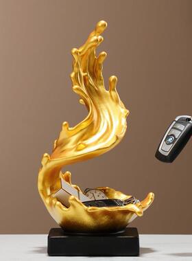 创意玄关风生水起摆m件 轻奢风客厅装饰品 金色高款树脂收纳摆设