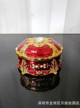 欧式金属首饰盒电镀金银收纳盒锌合金画油心形首饰盒椭圆首饰盒