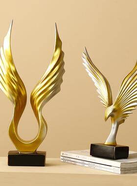 北欧美式简视约树样脂天使之翼摆件软装柜板间摆饰电酒装ZPI饰品