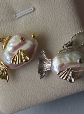 海洋世界小丑鱼项链天然珍珠大头鱼吊坠饰品金鱼亲嘴鱼锁骨链保色