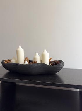 侘寂风创意艺术木质托盘香氛香薰蜡烛摆件实木装饰高档果盘民宿