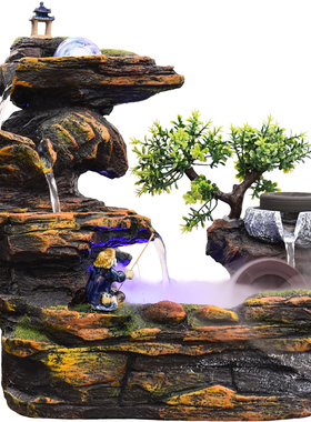 精选土宫中式假山流水招财喷泉桌面摆件风水球装饰开业送礼乔迁新