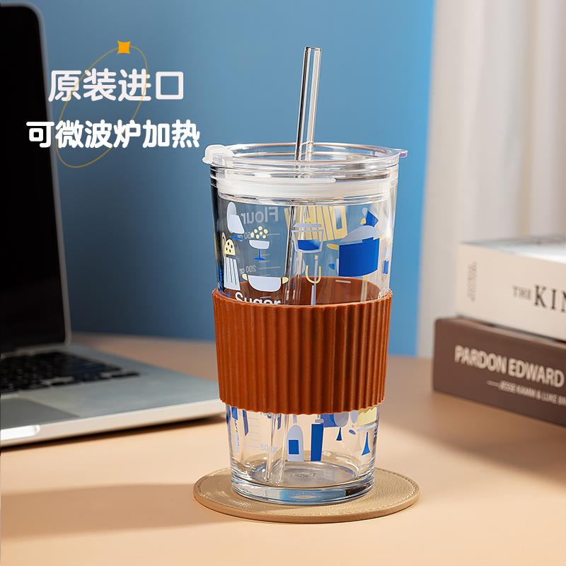 包邮帕莎帕琦进口钢化玻璃杯女吸管杯带刻度可微波加热泡茶杯家用 - 图2