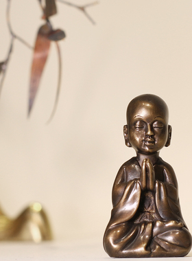 速发《玩佛》手意纯铜小和尚摆件男士禅把件文念茶宠装饰品工艺品