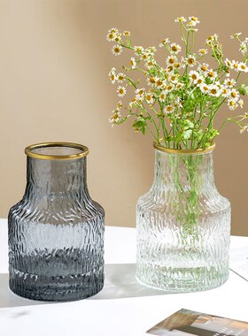 速发风冰川颜璃养瓶高玻值大口花瓶水花插花玫瑰百合餐桌摆件