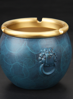 速发室器 铜烟灰缸创意狮首客礼办公室卧朴家居铜制烟缸厅品摆件