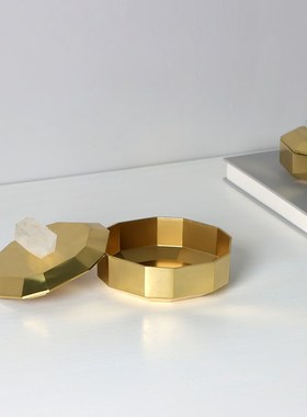 铜制带盖金色金属首饰盒现代轻奢样板房桌面装饰收纳盒梳妆台摆件