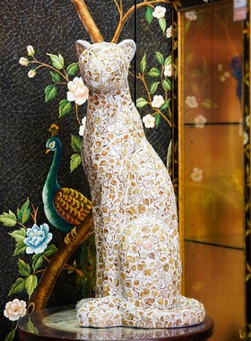 【本尼家】BJ05浅豹纹瓷片豹子手工贴片户外装饰玄关落地摆件