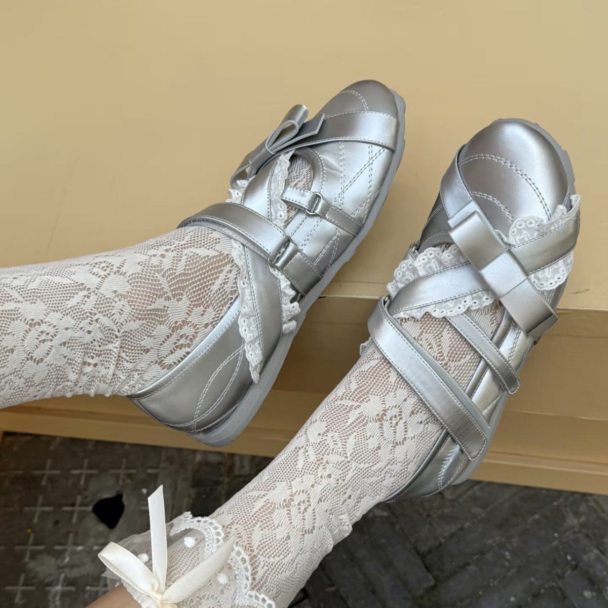 羊皮银色韩式蝴蝶结玛丽珍鞋女2026早春新款平底圆头芭蕾舞鞋单鞋,淘宝优惠券,粉丝福利购,淘宝优惠卷