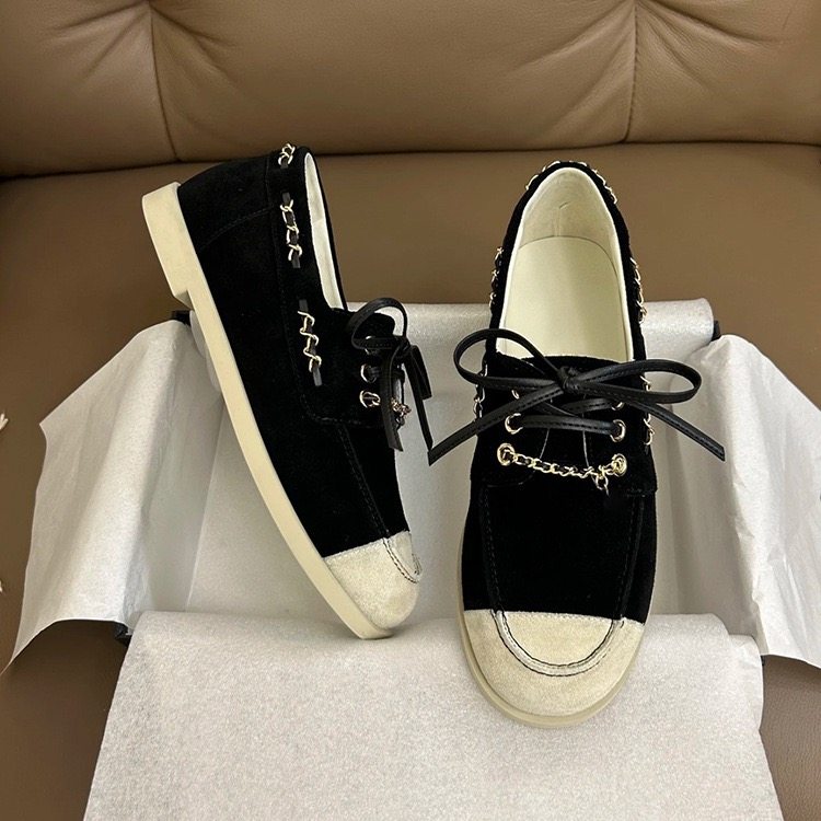 2026新款小香风牛反绒乐福鞋女平底系带休闲百搭单鞋链条装饰皮鞋,淘宝优惠券,粉丝福利购,淘宝优惠卷