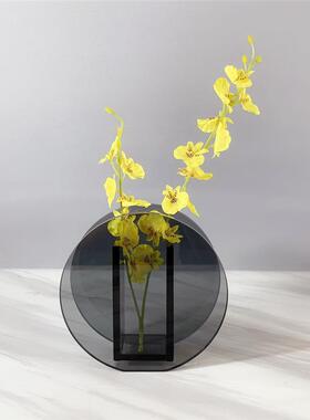 现代简约橘色灰色插花玻璃花瓶透明装饰花器家居桌面摆件客厅餐桌