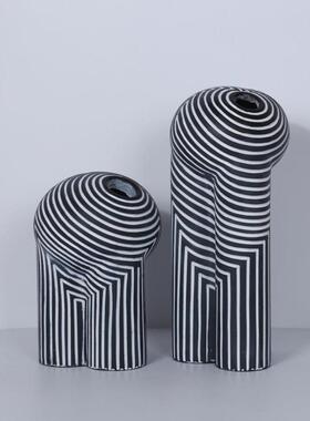 简奢现代黑白条纹样板间花器轻奢电视柜软装饰品玄关艺术花瓶摆设