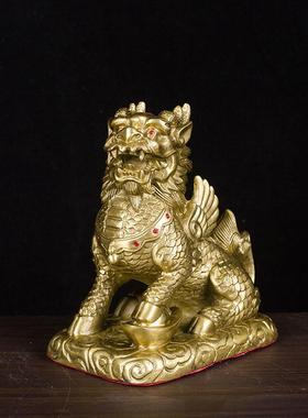 黄铜麒麟摆件一对财富麒麟黄铜麒麟办公室客厅装饰品厂家现货