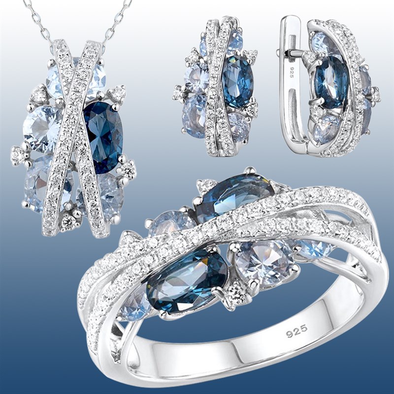 推荐Luxury Designer Sapphire Crystal Jewelry Set for Women C - 图0