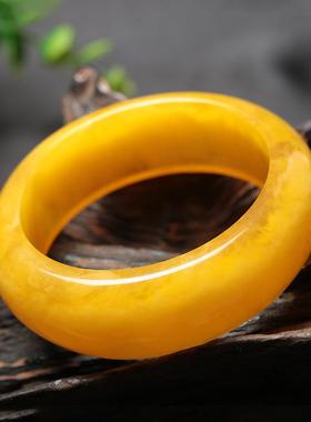 黄蜜蜡手镯油天然鸡琥珀款女镯子手串波罗的海原矿原石手链加宽老