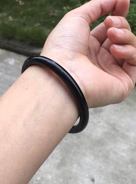 手镯天然款条黑镯圆玛瑙细女叮当和田玉髓镯子红美人藤青墨玉玉石