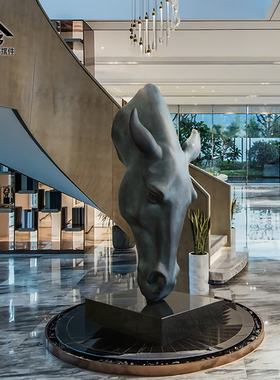 马头落地摆件大型玻璃钢雕塑艺术品酒店软装摆设售楼处大厅装饰品