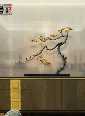 新中式迎客松树样板房玄关装饰品铁艺雕塑工艺品酒店大堂金属摆件