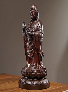 黑檀木雕观音菩萨佛像摆件实木南海观世音家居桌面摆设红木工艺品