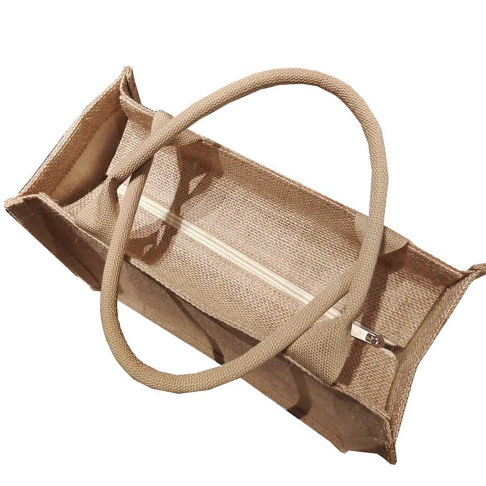 新款直销[带拉链]黄麻手提袋防水亚麻布编织托特包学生上班装书文 - 图0