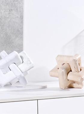 样板房酒店民宿客厅电视柜茶几桌面软装饰品摆件黄洞石几何装饰品