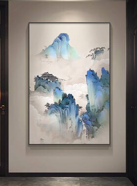 好货中式风景画客厅玄关挂画大幅山水画样板间装饰画大气竖版酒店