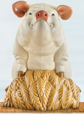 商务送礼陶瓷工艺品家居博古架电视酒柜装饰品生肖猪年货招财摆件