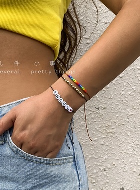 几件小事/波西米亚森系小清新甜美民族风ANGEL爱心米珠多层手錬