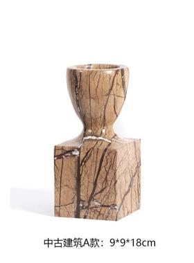 现代侘寂意式极简大理石烛台组合摆件茶室书房桌面家居装饰品摆件