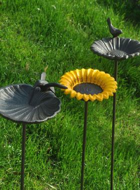 欧式铸铁喂鸟器彩绘鸟食盆铁艺地插小鸟洗澡盆花园装饰品家居