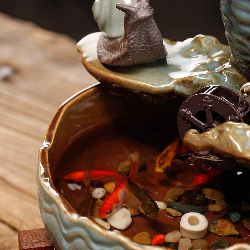 新中式流水玻璃鱼缸摆件小型桌面客厅茶桌办公室装饰品循环水景观,淘宝优惠券,粉丝福利购,淘宝优惠卷