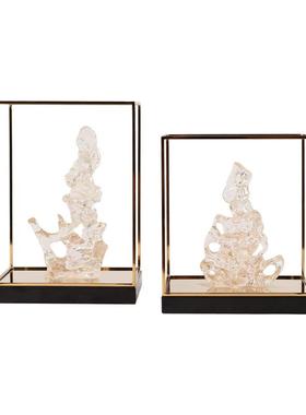 新中式透明假山软装摆件禅意太湖石高端酒店客厅玄关博古架装饰品