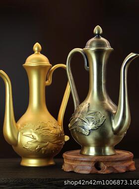 龙黄铜铜轻奢高档家居装饰浮雕品凤HYJ高酒壶荷花壶工艺摆件