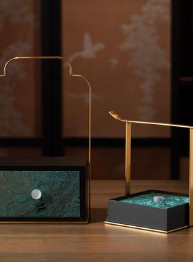 高级墨绿色布艺提花新首饰盒手RZB-2671提盒中式茶室禅意装饰感摆