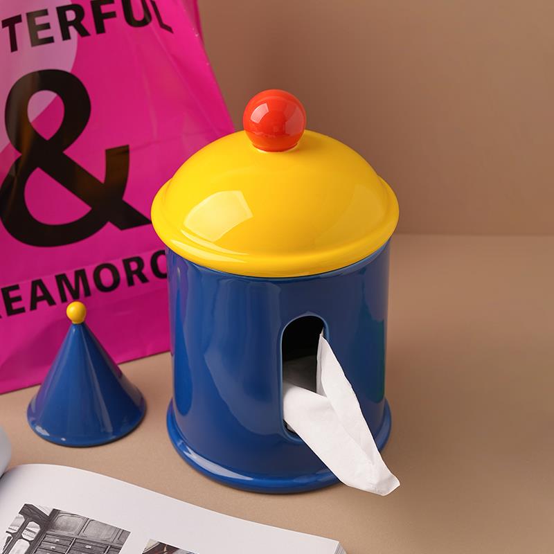 贝汉美纸巾盒客厅高档陶瓷抽纸盒茶几摆件家用创意多巴胺软装饰品 - 图2