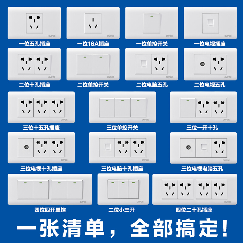 国际电工自由组合118型开关插座墙壁雅白面板套餐一二三四位插座-图0