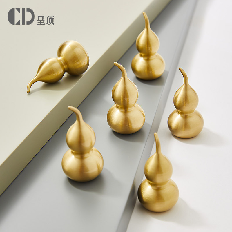 葫芦拉手个性创意黄铜中式厨房抽屉衣柜门金色纯铜五金单孔门把手,淘宝优惠券,粉丝福利购,淘宝优惠卷