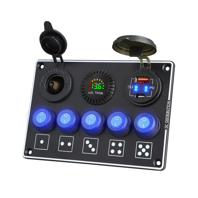 45W改装车载流水彩色LED电压表面板QC3.0超级快充双USB多孔开关 - 图3